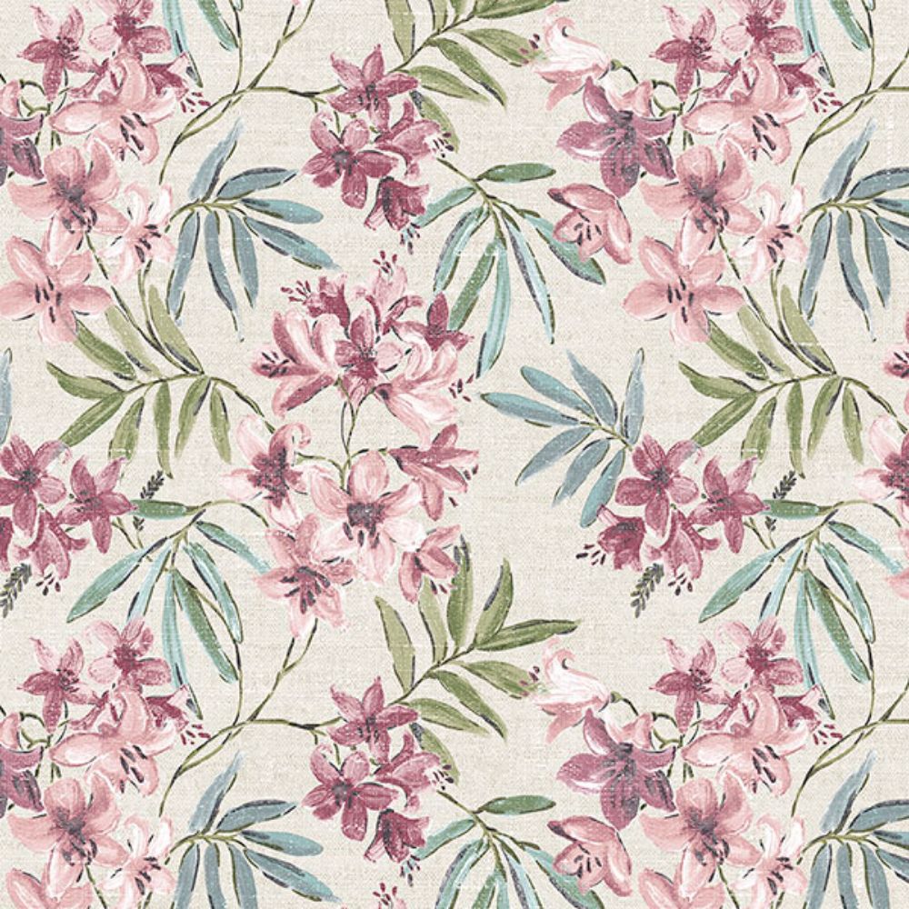 Patton Wallcoverings AF37724 Flourish (Abby Rose 4) Linen Floral Wallpaper in Pink, Burgundy, Turquoise & Taupe 